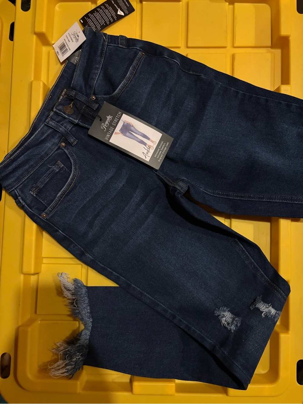 Royalty For Me Dark Indigo Frayed Hem Ankle Jeans